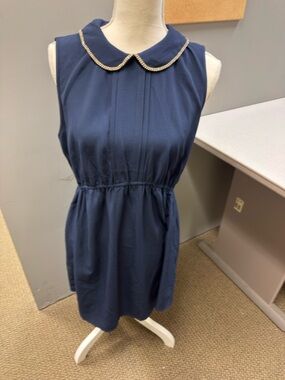 kimi + kai Maternity Dress Blue Short Sleeve /Rhinestone Collar -Medium